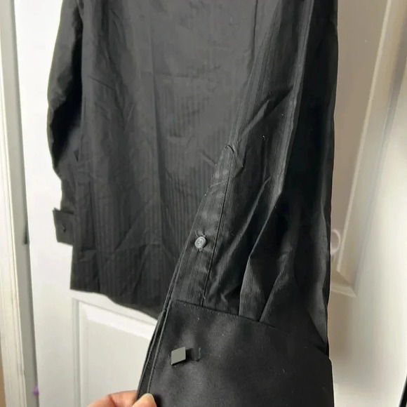 JOSEPH ABBOUD SLIM SOLID BLACK SHIRT WITH FRENCH CUFFS AND CUFFS LINKS - Picture 9 of 9